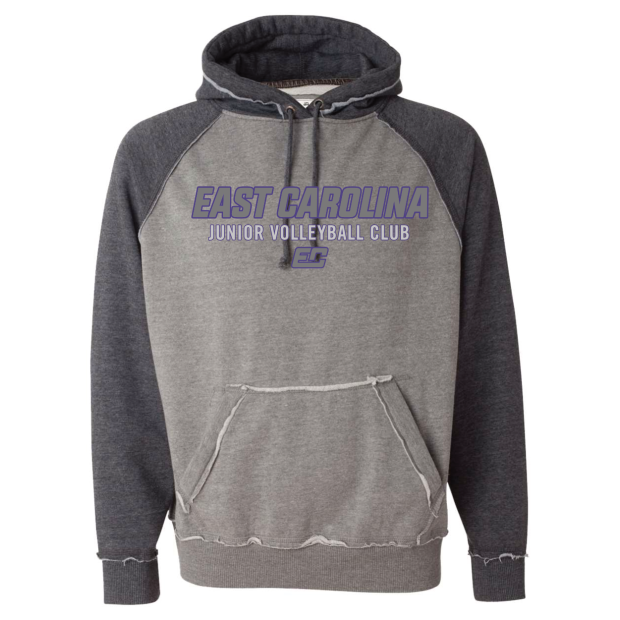 ECJVC | Grey Word Logo | Vintage Heather Hooded Sweatshirt 