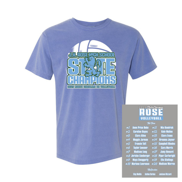 JH Rose Volleyball State Champions | Rampant State | Short-Sleeve Comfort Colors JH Rose Volleyball State Champions | Rampant State | Short-Sleeve Comfort Colors