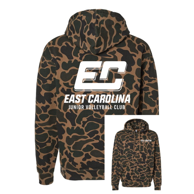 ECJVC | White ECJVC Logo | Duck Camo Hooded Sweatshirt ECJVC | White ECJVC Logo | Duck Camo Hooded Sweatshirt