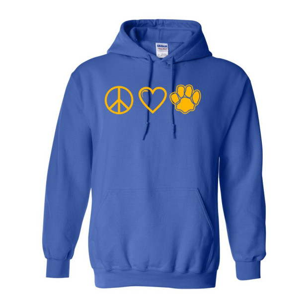 Sugg Bundy Elementary Cotton Hooded Sweatshirt | Peace, Love, Paws | Multiple Colors Sugg Bundy Elementary Cotton Hooded Sweatshirt | Peace, Love, Paws | Multiple Colors