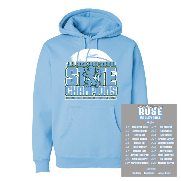 JH Rose Volleyball State Champions | Rampant State | Cotton Hooded Sweatshirt