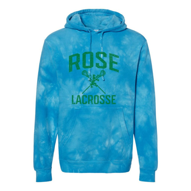 JH Rose Lacrosse | Distressed Rose Lacrosse Logo | Unisex Midweight Tie-Dyed Hooded Sweatshirt