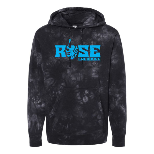JH Rose Lacrosse | Rose Rampant Word Logo Logo | Unisex Midweight Tie-Dyed Hooded Sweatshirt JH Rose Lacrosse | Rose Rampant Word Logo Logo | Unisex Midweight Tie-Dyed Hooded Sweatshirt