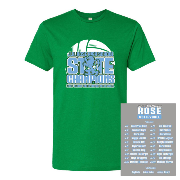 JH Rose Volleyball State Champions | Rampant State | Cotton T-Shirt
