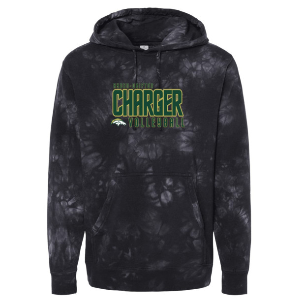 Ayden-Grifton Volleyball | Charger Word Logo | Unisex Midweight Tie-Dyed Hooded Sweatshirt | 