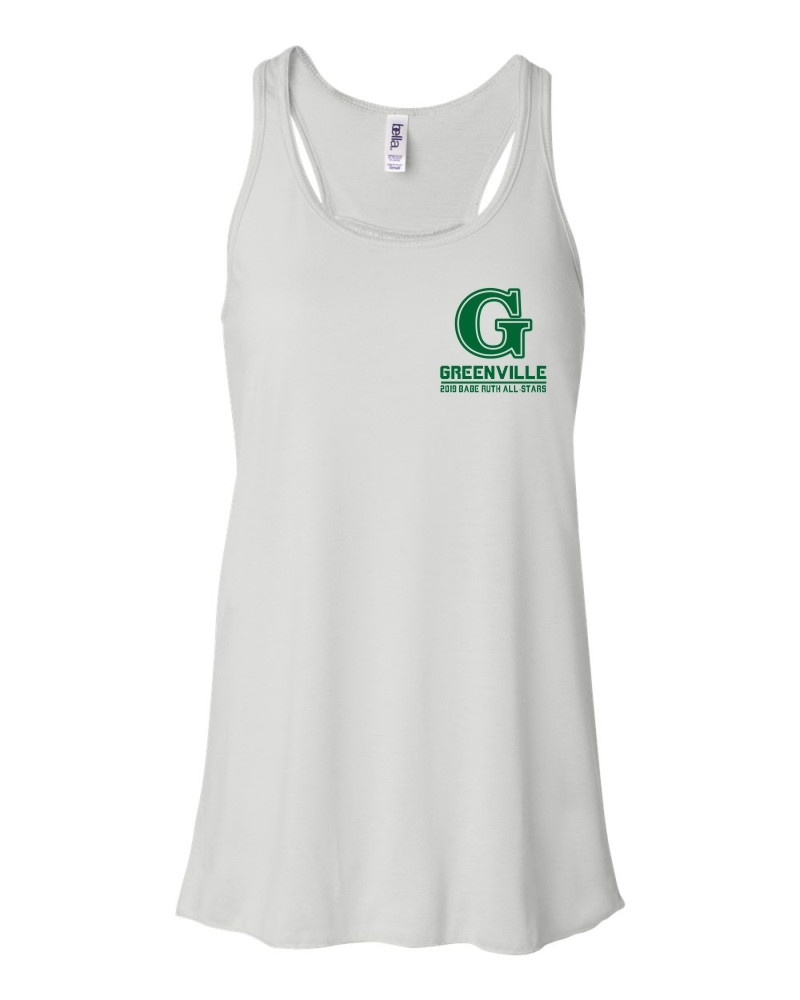 White Flowy Tank Top | Left Chest Print | Babe Ruth Greenville All ...