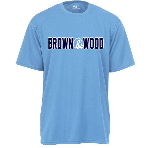 Brown & Wood Warm-Up Tee | Word Log Columbia Blue