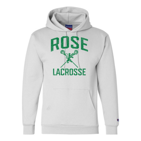 JH Rose Lacrosse | Distressed Rose Lacrosse Logo | Champion Powerblend® Hooded Sweatshirt