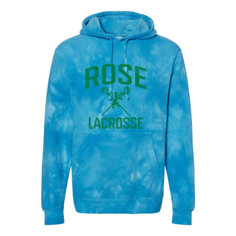 JH Rose Lacrosse | Distressed Rose Lacrosse Logo | Unisex Midweight Tie-Dyed Hooded Sweatshirt