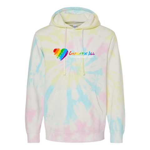 Church For All | 100% of Proceeds Benefit Cedarbridge Love Wins | Unisex Midweight Tie-Dyed Hooded Sweatshirt