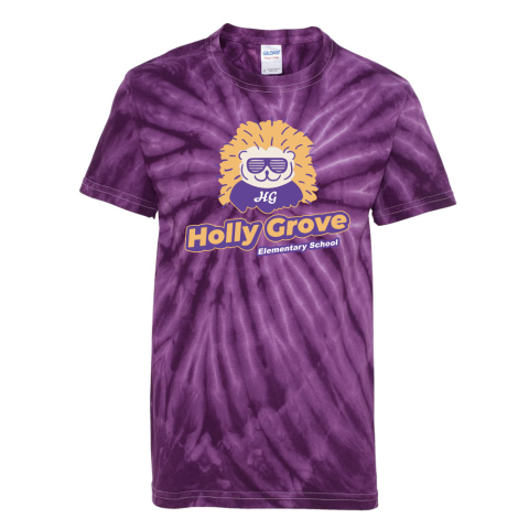 Holly Grove Elementary | Sunny Hedgie Design | Tie Dye Cotton Tee | Purple