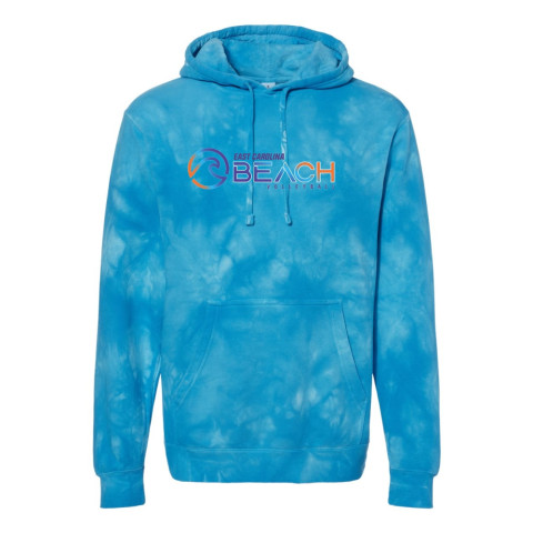 EC Beach | Unisex Midweight Tie-Dyed Hooded Sweatshirt | Orange Wave Logo