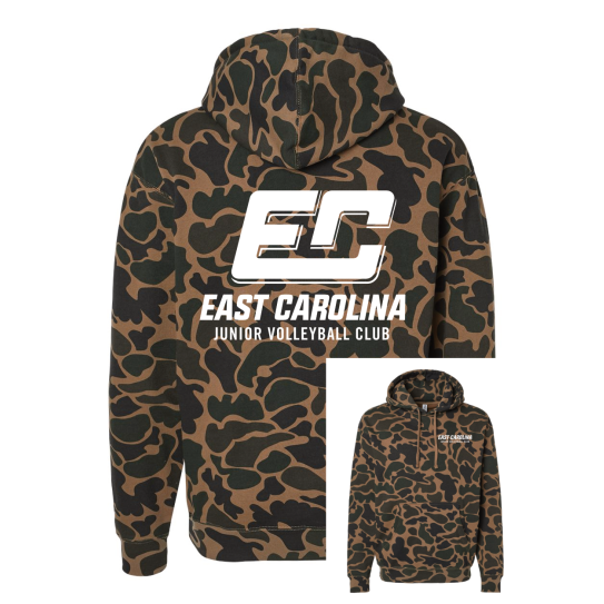 ECJVC | White ECJVC Logo | Duck Camo Hooded Sweatshirt 