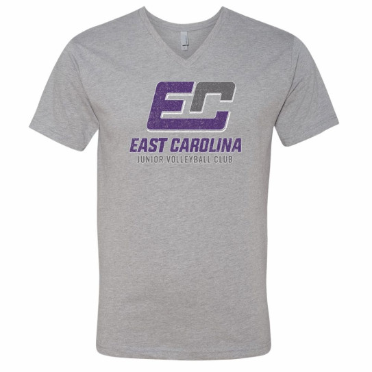 ECJVC Ring Spun Cotton Blend V-Neck Tee | Distressed Logo | Multiple Colors