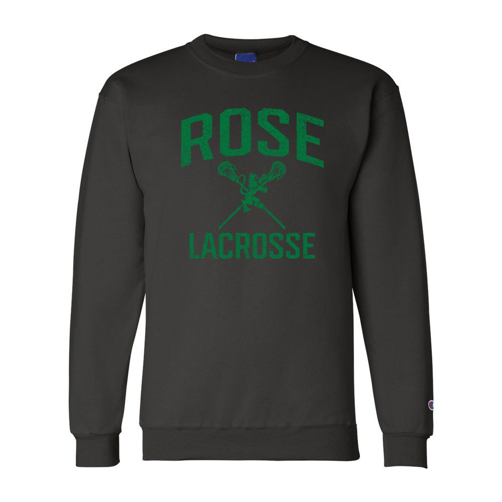 JH Rose Lacrosse | Distressed Rose Lacrosse Logo | Champion Powerblend® Crewneck Sweatshirt