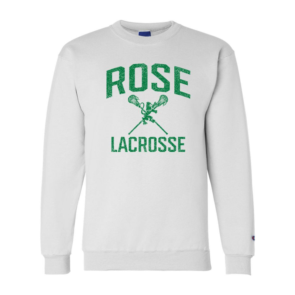 JH Rose Lacrosse | Distressed Rose Lacrosse Logo | Champion Powerblend® Crewneck Sweatshirt
