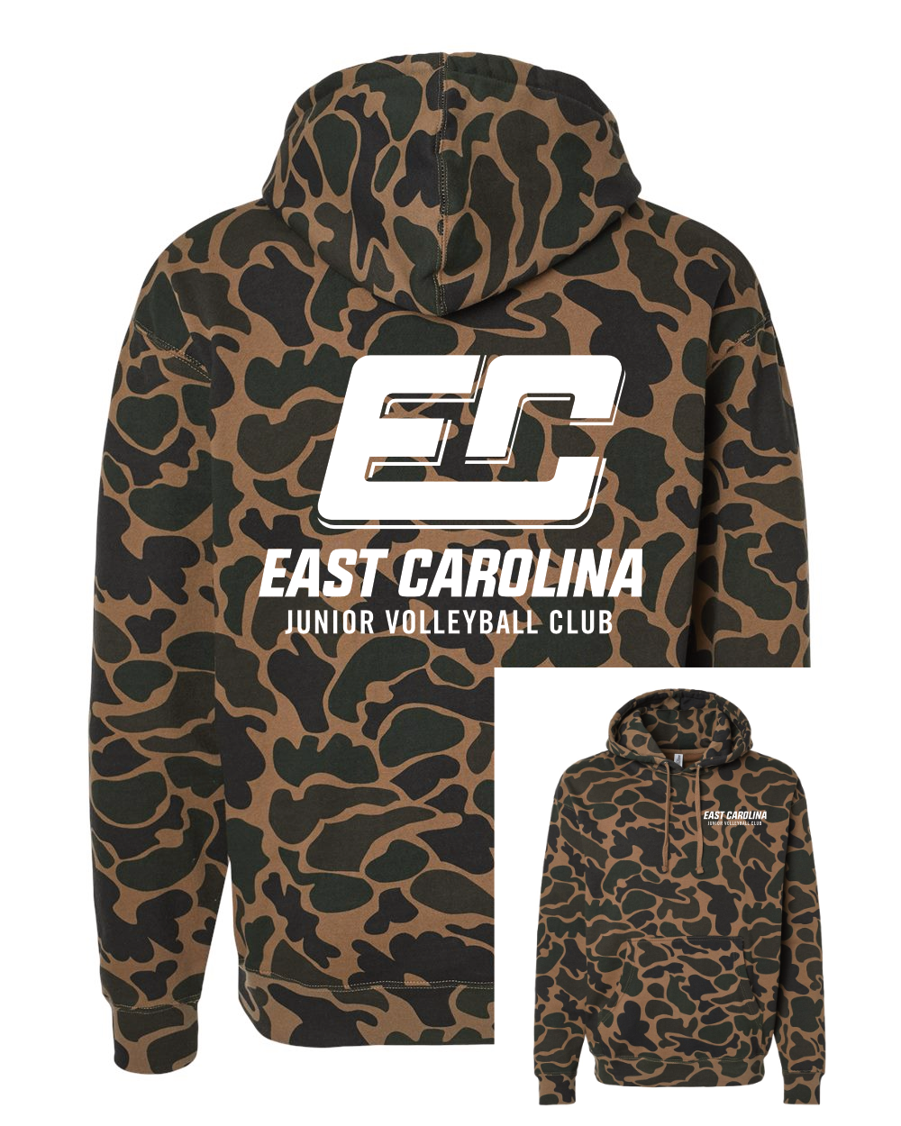 ECJVC | White ECJVC Logo | Duck Camo Hooded Sweatshirt 