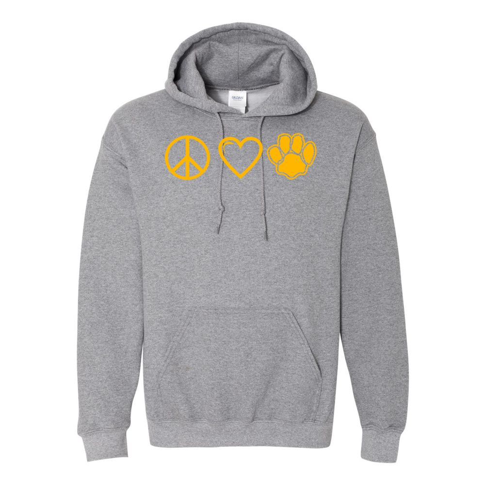 Sugg Bundy Elementary Cotton Hooded Sweatshirt | Peace, Love, Paws | Multiple Colors
