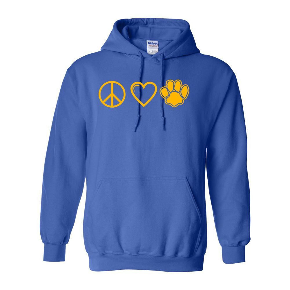 Sugg Bundy Elementary Cotton Hooded Sweatshirt | Peace, Love, Paws | Multiple Colors