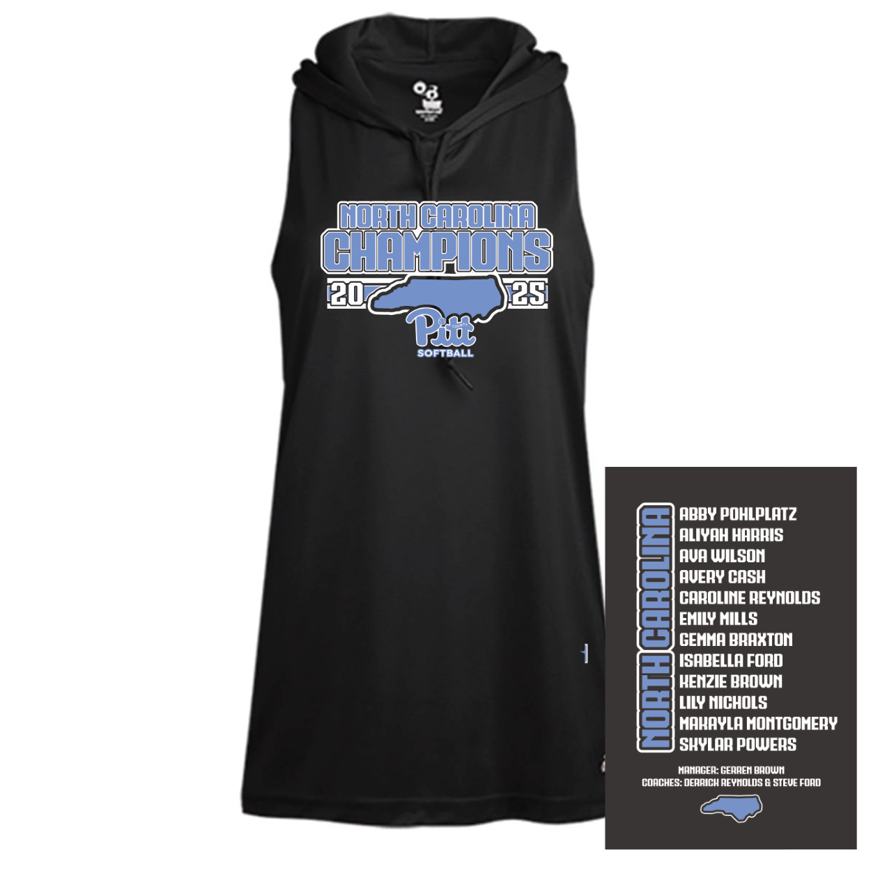 2025 North Carolina Champions | Ladies Racerback Hooded Performance Tee | Proceeds Benefit the Team