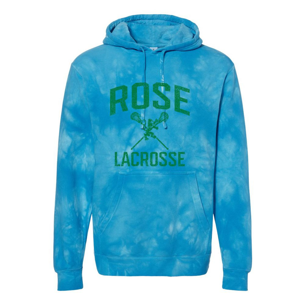 JH Rose Lacrosse | Distressed Rose Lacrosse Logo | Unisex Midweight Tie-Dyed Hooded Sweatshirt