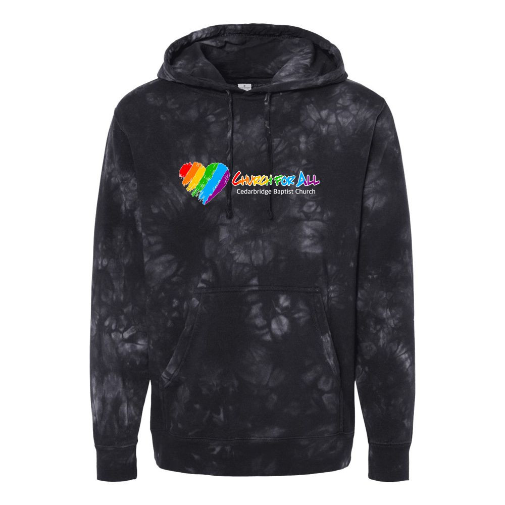 Church For All | 100% of Proceeds Benefit Cedarbridge Love Wins | Unisex Midweight Tie-Dyed Hooded Sweatshirt