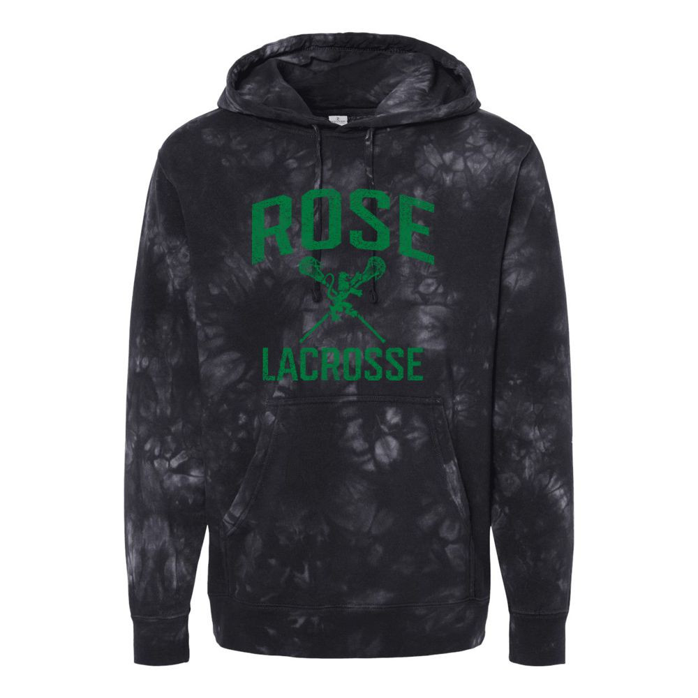 JH Rose Lacrosse | Distressed Rose Lacrosse Logo | Unisex Midweight Tie-Dyed Hooded Sweatshirt