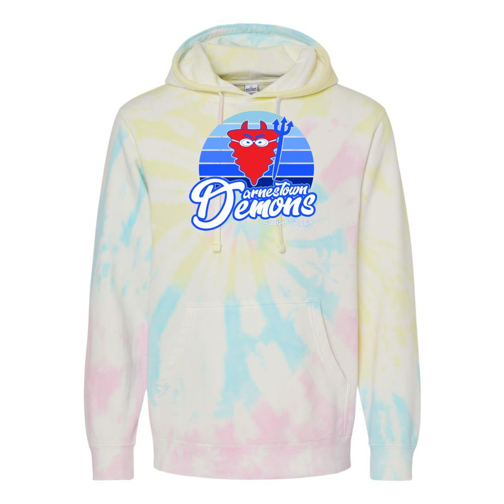 Darnestown Swim Team | Sunset Logo | Unisex Midweight Tie-Dyed Hooded Sweatshirt