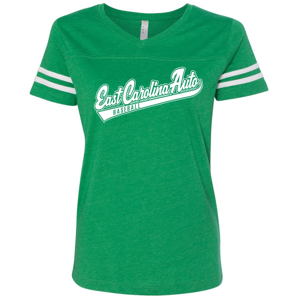 ECA Script Girls/Ladies Vintage Striped Tee | Heather White/Kelly
