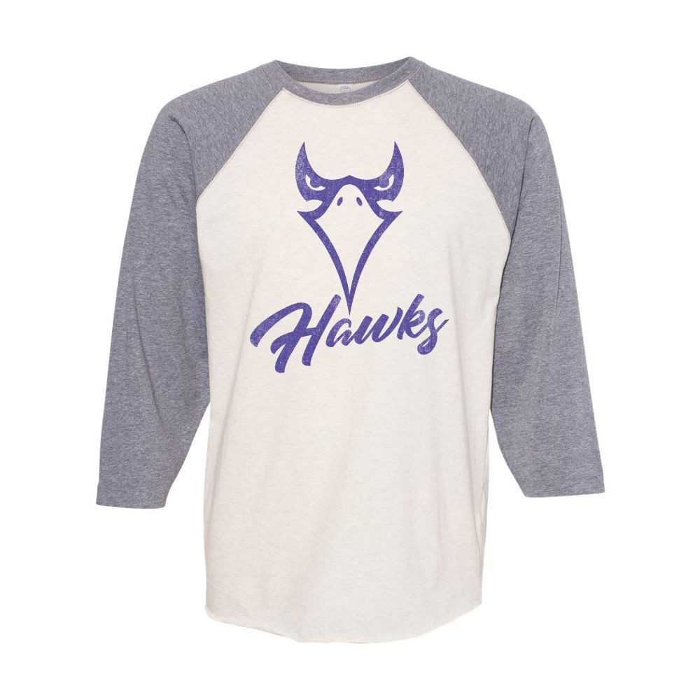 Holly Springs High School | Unisex Three-Quarter Sleeve Baseball Raglan | Distressed Hawk