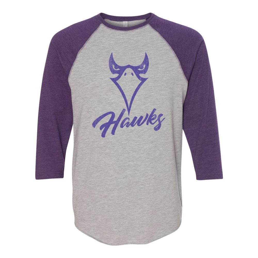 Holly Springs High School | Unisex Three-Quarter Sleeve Baseball Raglan | Distressed Hawk