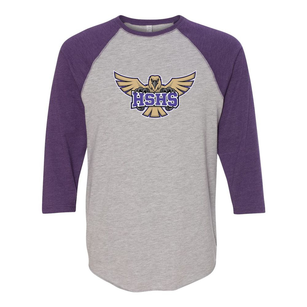 Holly Springs High School | Unisex Three-Quarter Sleeve Baseball Raglan | HSHS Hawk Design