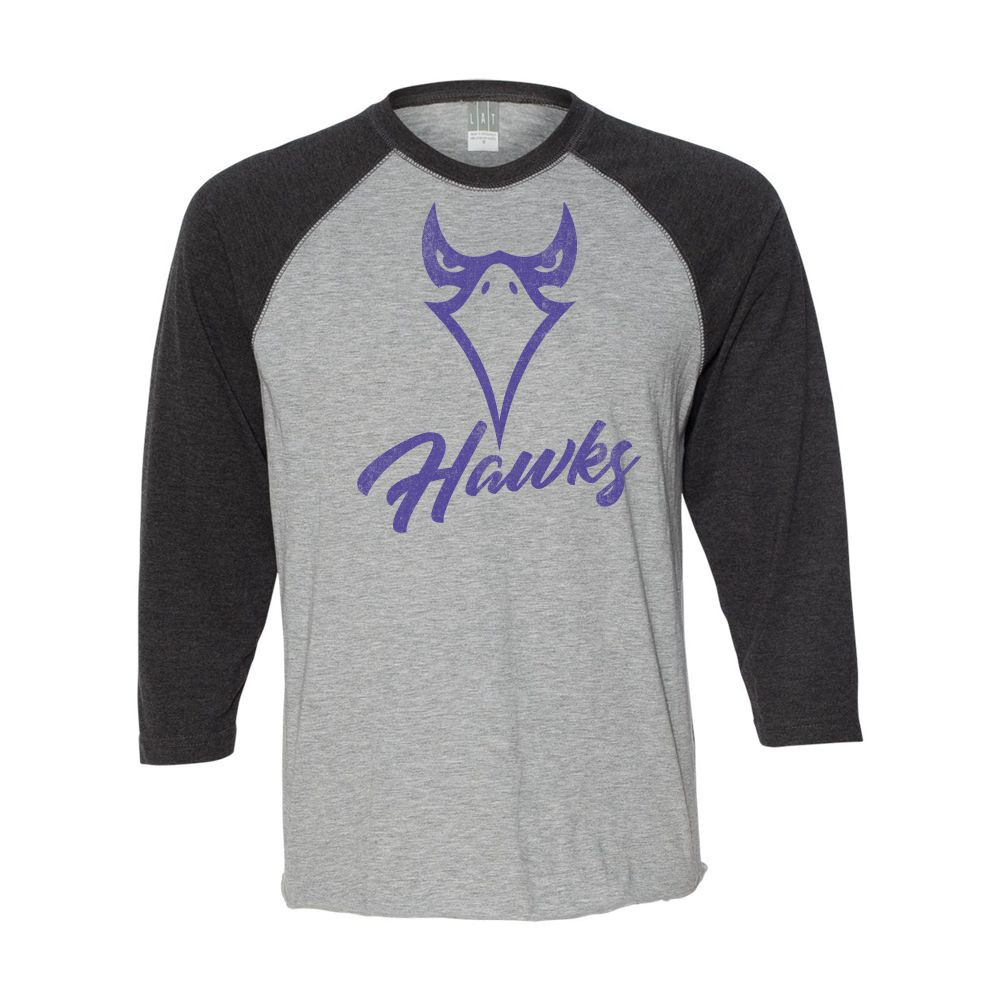 Holly Springs High School | Unisex Three-Quarter Sleeve Baseball Raglan | Distressed Hawk