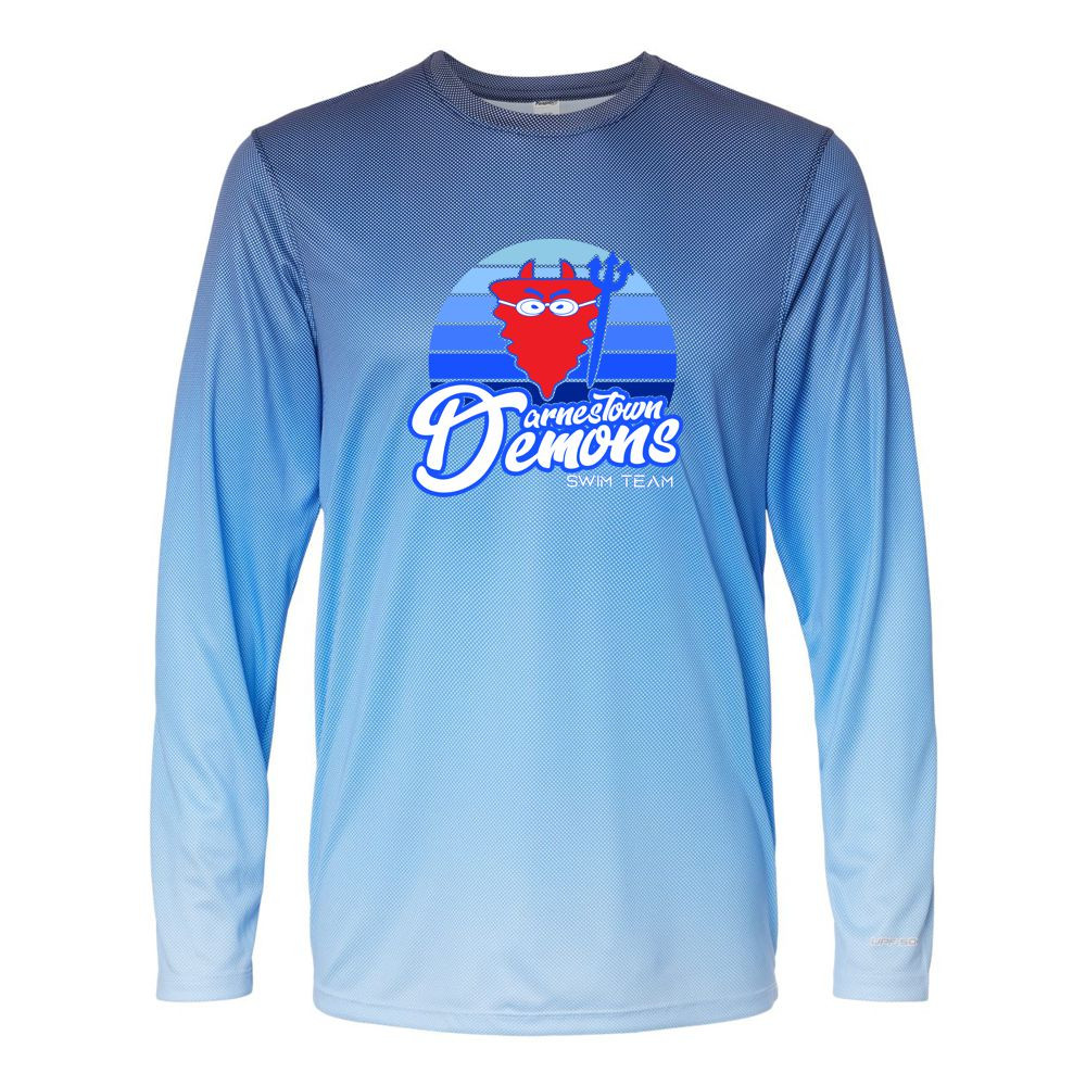 Darnestown Swim Team | Sunset Logo | Barbados Performance Pin Dot Long Sleeve T-Shirt