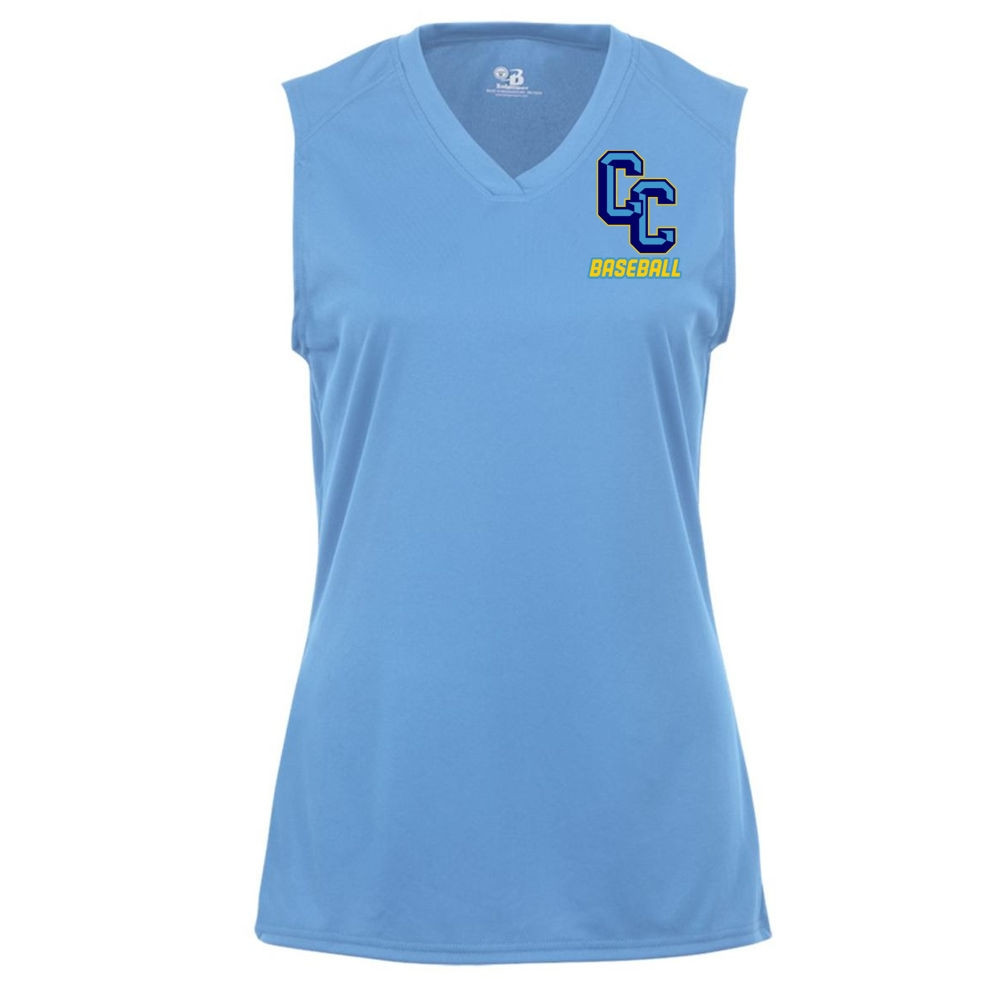 C&C Baseball Ladies Sleeveless V Neck Performance Tee | Small Logo