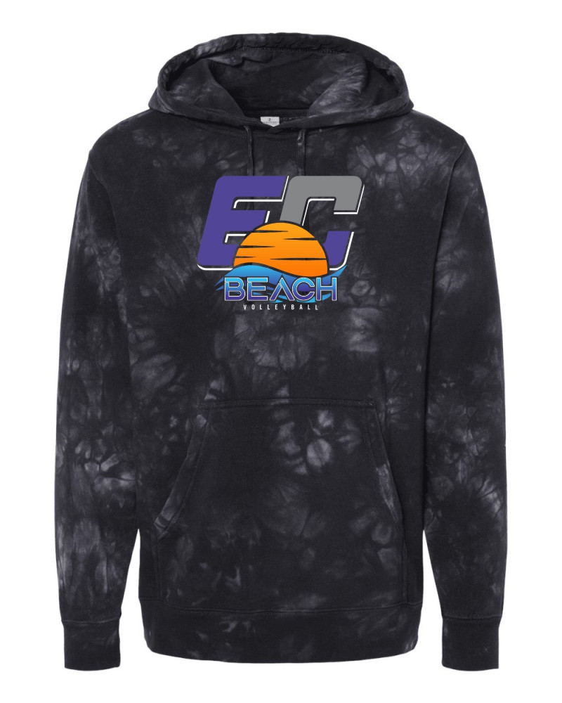 EC Beach | Unisex Midweight Tie-Dyed Hooded Sweatshirt | Rising Sun Logo